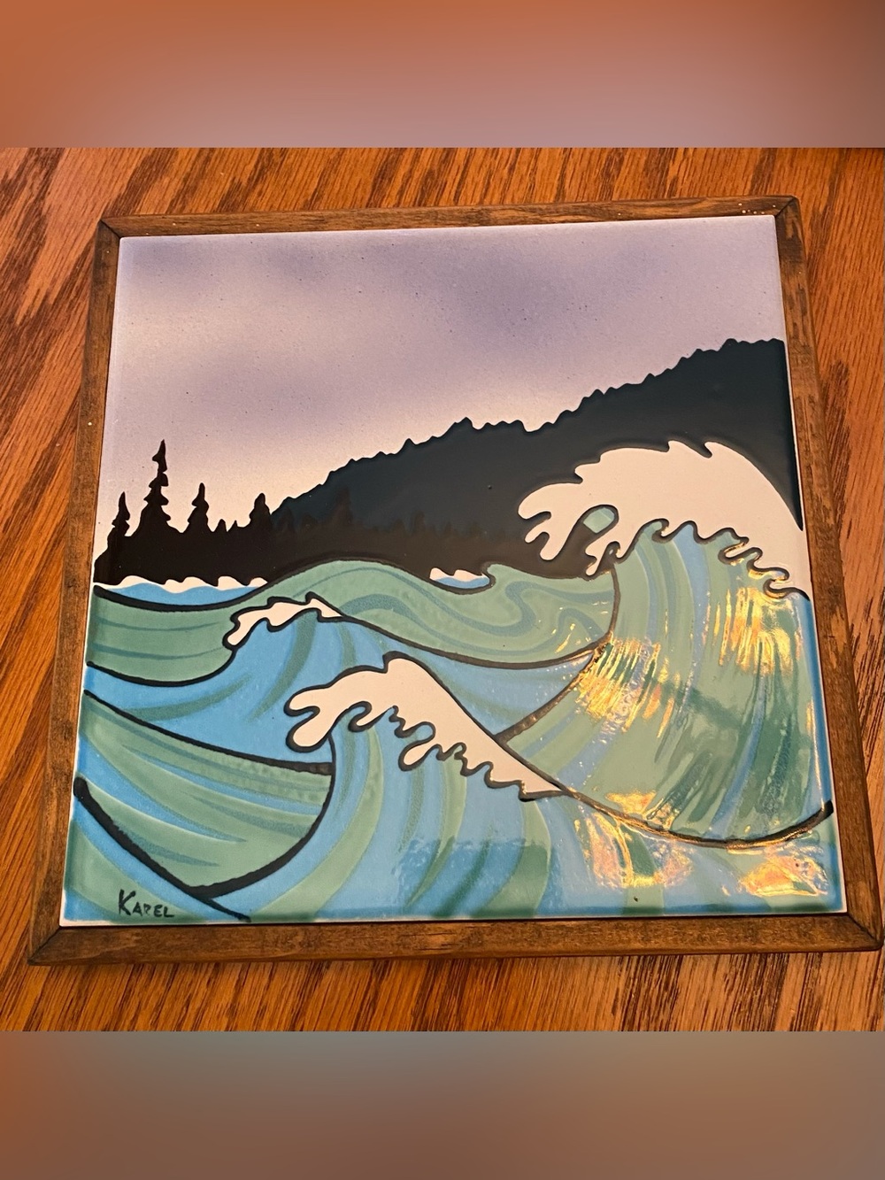Signed Karel Peeters Tile Trivet or Wall Art Framed in Wood